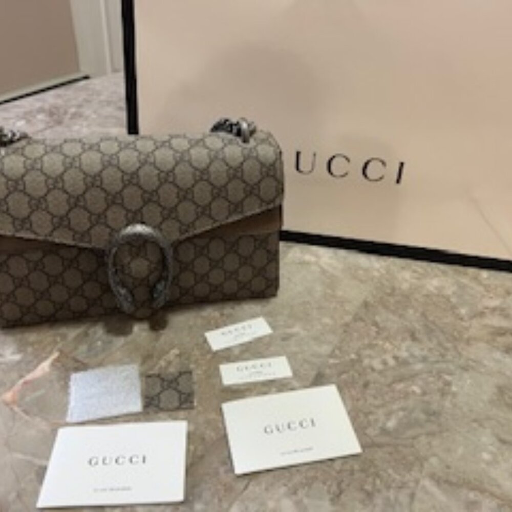 Gucci Monogram Dionysus medium tan suede